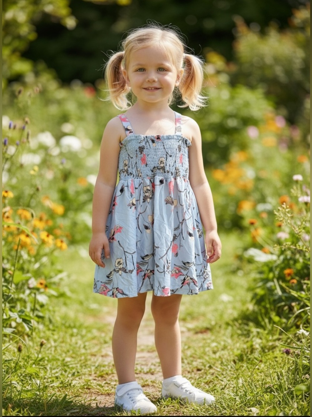 Maaji Girls Light Blue Floral Smocked Swim Cover Up Sundress Size 6